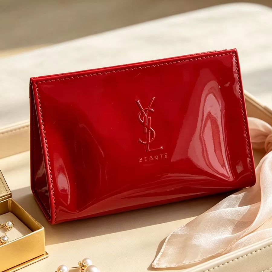 Luxury Skincare Tools - YSL Red Patent Leather Cosmetic Bag